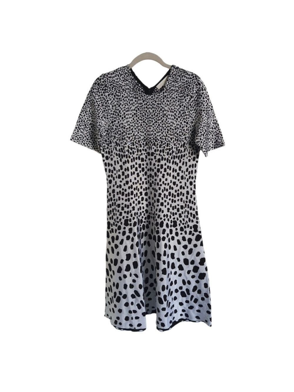 Etcetera Multi Dot Fit and Flare Dress, Short Sleeve, Size XS Black and White